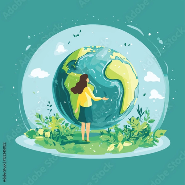 Fototapeta Businesswoman is trying to save the planet earth from climate change