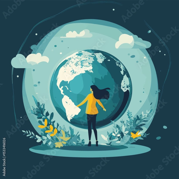 Fototapeta Businesswoman is trying to save the planet earth from climate change