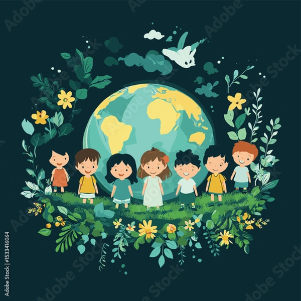 Fototapeta Children with virtual environmental friendly world