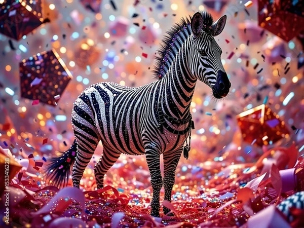 Fototapeta Zebra Majestic in a Confetti-Filled Realm