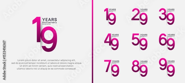 Fototapeta set of anniversary logo style. vector design purple color for celebration