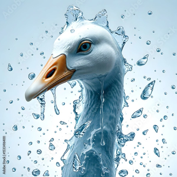 Fototapeta Hyper modern goose head, liquid surrealism style with floating crystalline structures. 