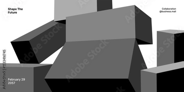 Fototapeta Abstract gray and black 3D geometric blocks arranged in a futuristic composition, symbolizing innovation and progress. Perfect for event branding, banners, and digital campaigns.