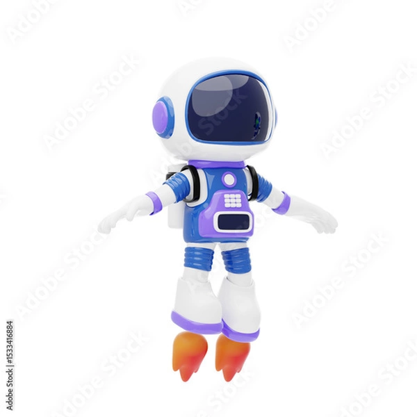 Obraz Astronaut Using A Jetpack 3D Character Illustration.