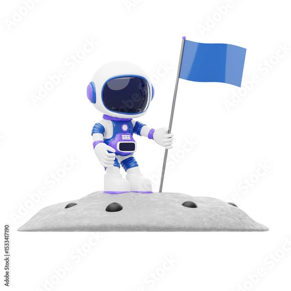 Obraz Astronaut Holding A Flag 3D Character Illustration.
