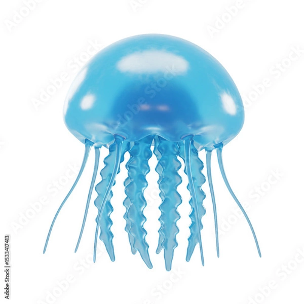 Fototapeta Rendered Blue Jellyfish with Flowing Tentacles in Aquatic Form