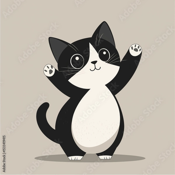 Fototapeta An adorable cartoon cat with playful expression, inviting the viewer, radiating warmth and friendliness.