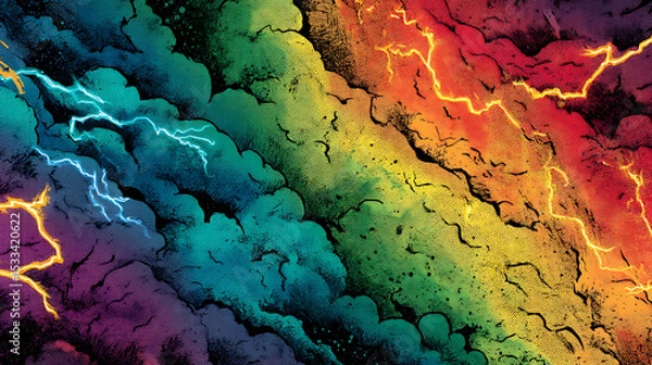 Fototapeta Vintage Lightning Bolts Flash Comic Book Pattern