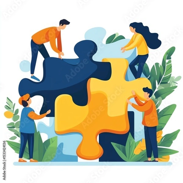 Fototapeta Teamwork, solution, puzzle, idea, success, collaboration, business, strategy, background, illustration  high resolution   for isolate image