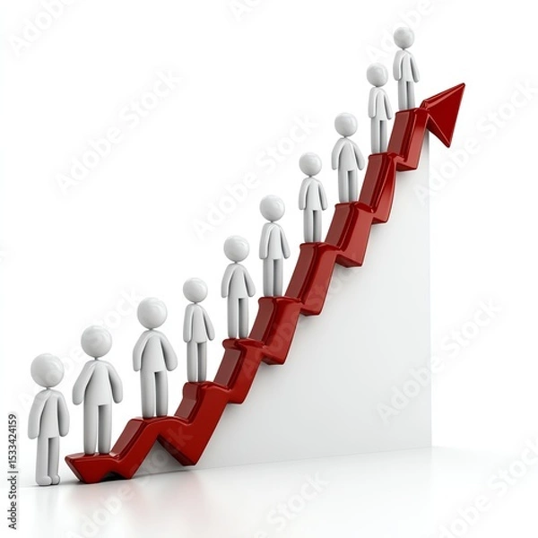 Fototapeta Team of stick figures climbs an arrow upward on a white background, for presentation  high resolution   for isolate image