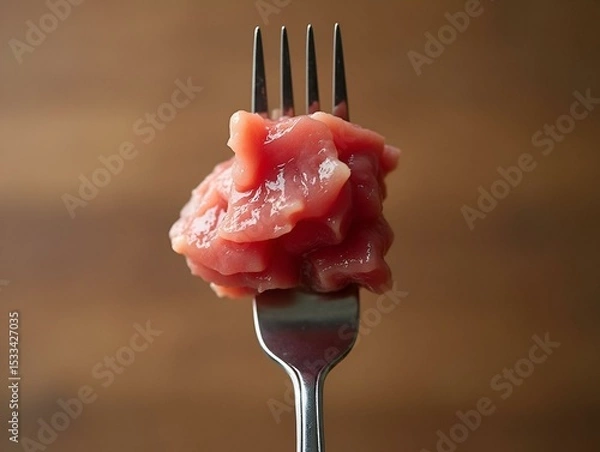 Obraz A fork with raw meat on it.