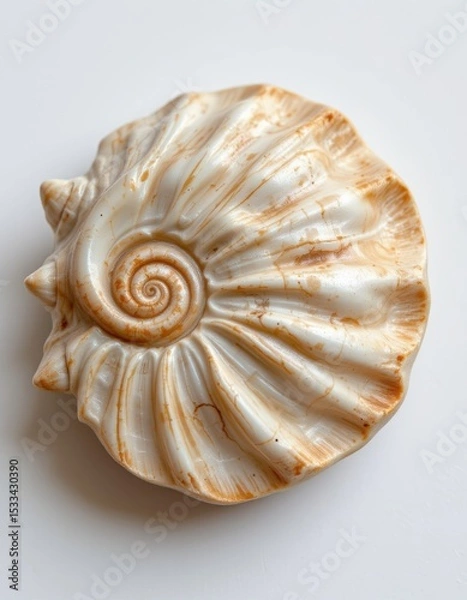 Fototapeta Seashell with Spiral Pattern on White