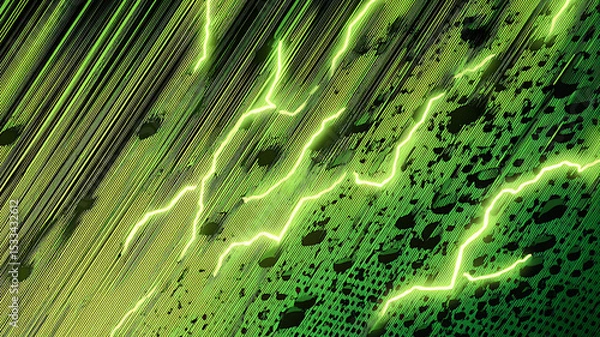 Fototapeta Sparkling lightning green, half vintage comic book pattern