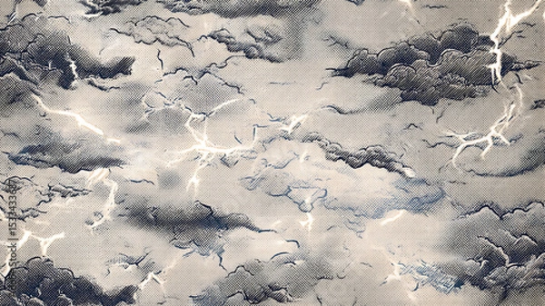 Fototapeta Sparkling lightning strikes half vintage comic book pattern