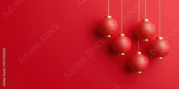 Fototapeta Red hanging lanterns red background create festive and warm atmosphere for traditional Lunar New Year celebration with elegant design and lighting