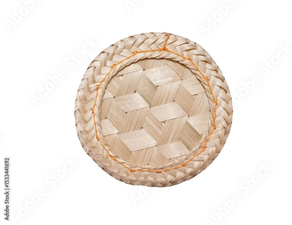 Fototapeta Bamboo mat woven circle patterns isolated on white background , clipping path