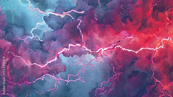 Fototapeta sparkling lightning colorfull, half vintage comic book pattern