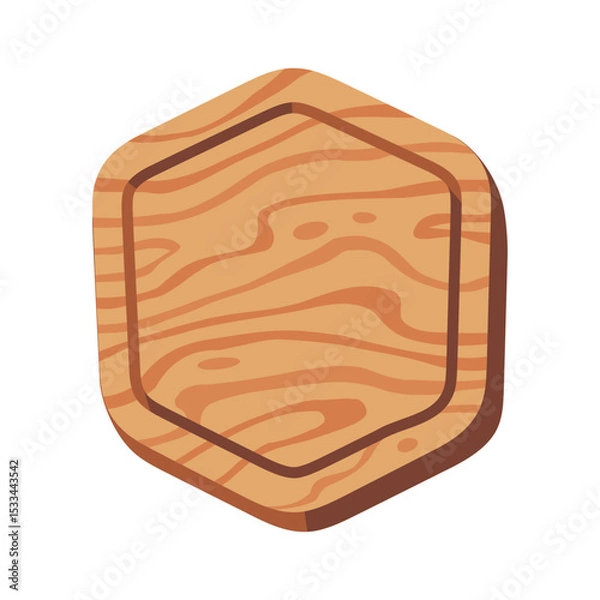 Obraz Wooden Hexagonal Plaque with Natural Grain Pattern on White Background for Design and Decoration