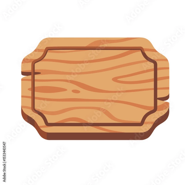 Obraz Wooden Cutting Board Illustration with Natural Grain Pattern and Rounded Edges on White Background