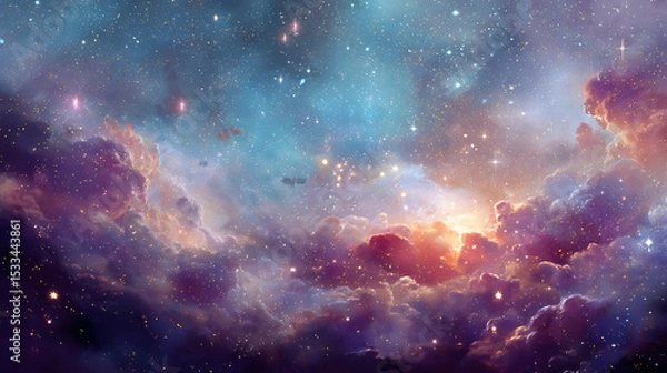 Fototapeta Universe with shining psychedelic colored stars