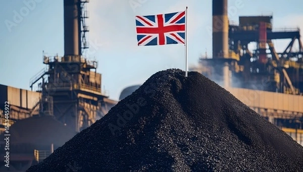 Fototapeta Coal Industry and UK Flag at Industrial Plant

