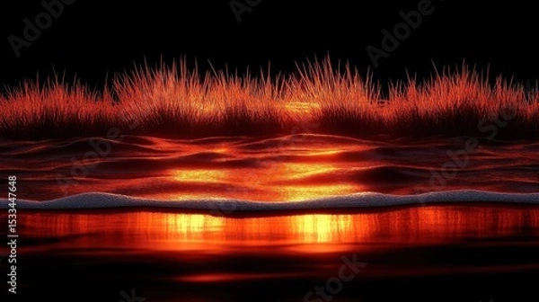 Fototapeta Abstract Red Ocean Wave Sparkle Reflection at Sunset Background