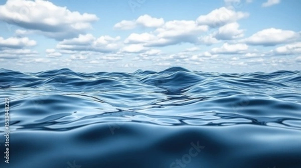 Fototapeta Ocean Water Surface with Blue Sky and White Clouds Background at Daytime