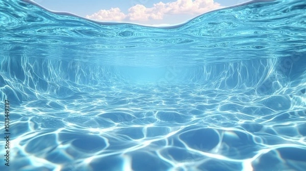 Fototapeta Crystal Clear Ocean Water Surface with Refraction and Light