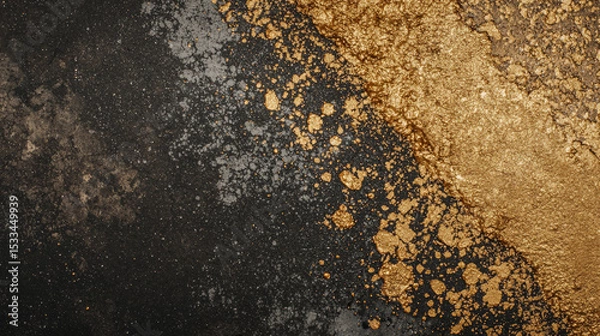 Fototapeta Luxurious Gold and Black Powder Texture with Shimmering Particles, Elegant Metallic Surface with Glowing Effect and Artistic Contrast