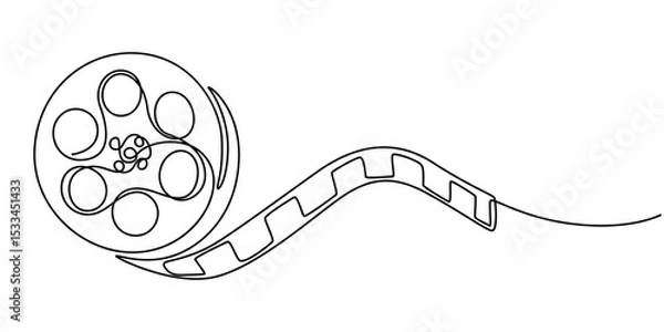 Obraz film canister reel continuous one line drawing, Film Strip Line art, One continuous line drawing of filmstrip. Retro old movie and cinema roll in simple linear style. Vintage video film strip