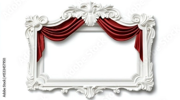 Obraz A white frame with red curtains and a white background