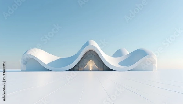 Fototapeta Modern White Architecture Curving Shapes Design Building Exterior Concept
