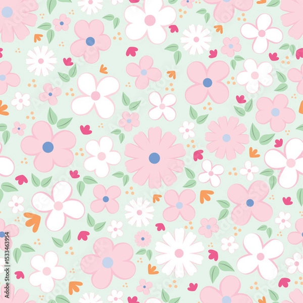 Obraz Seamless pattern with pink floral design, perfect for textile, fabric, and wallpaper
