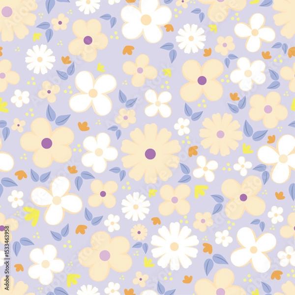 Obraz Seamless floral pattern featuring colorful blossoms and delicate foliage