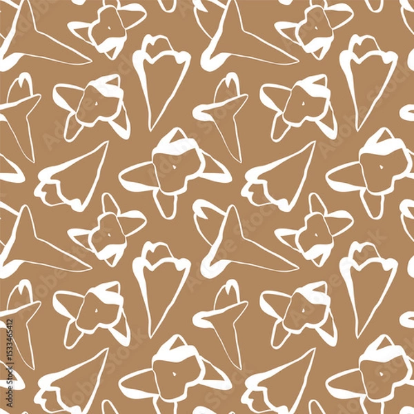 Fototapeta Hand drawn seamless floral pattern with abstract cloves on warm brown background for packaging and textile design