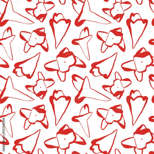 Fototapeta Seamless floral clove pattern with red line art on clean white background for kitchen packaging and fabric print