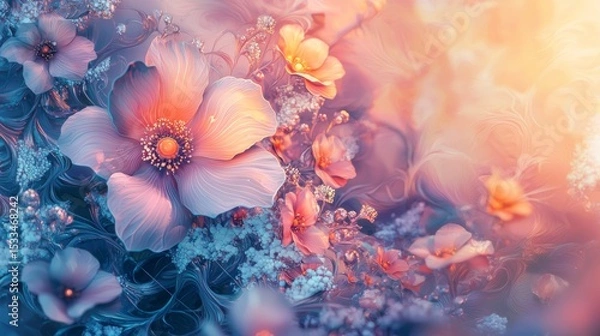 Fototapeta Surreal Floral Design with Magical Glow and Macro Details