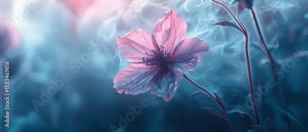 Fototapeta Ethereal Flower Wrapped in Soft Fog at Dusk Surreal Landscape