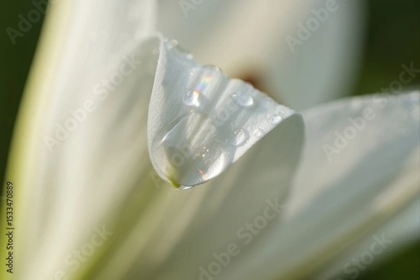 Fototapeta Delicate White Flower Petal with Water Droplet in Soft Light