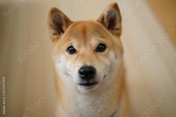 Fototapeta Friendly Shiba Inu Dog with a Warm Smile Looking at the Camera