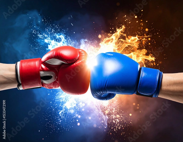 Obraz The red and blue boxers began fighting