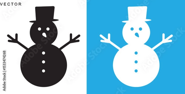 Fototapeta winter snowman silhouette, snowman icon, logo vector illustration on white background