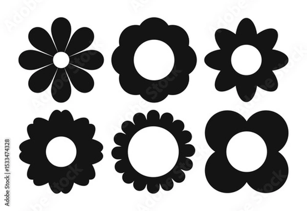 Fototapeta Set of summer and spring flowers, shapes and silhouettes