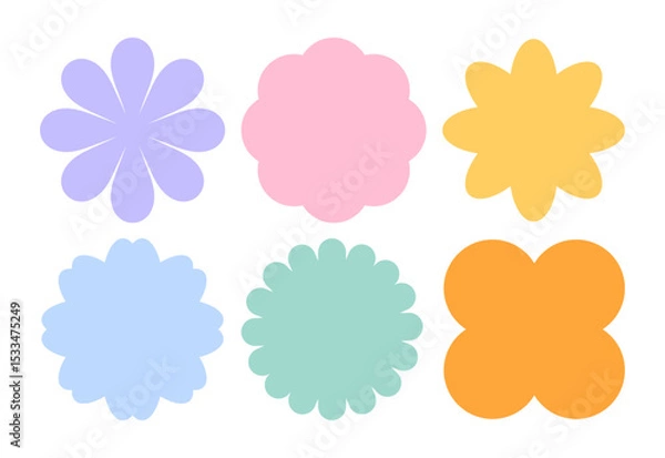 Fototapeta Set of summer and spring flowers, shapes and silhouettes