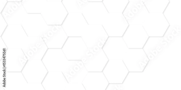 Obraz Minimal white hexagonal hexagon modern technology creative emboss light honeycomb polygonal web. abstract geometric science and mosaic tile with template texture background.	