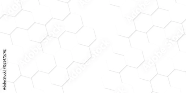 Obraz Minimal white hexagonal hexagon modern technology creative emboss light honeycomb polygonal web. abstract geometric science and mosaic tile with template texture background.	