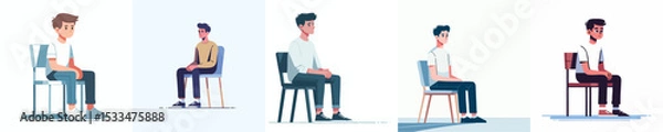 Fototapeta Flat Vector Set of Young Men Sitting Calmly – Minimal Modern Style for Editorial, UI, and Mindfulness Concepts