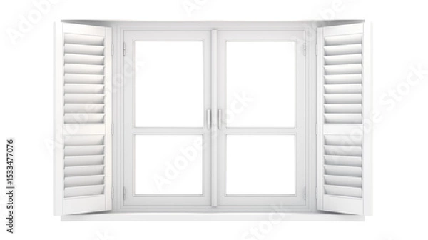 Obraz White Window with Open Shutters Architectural Design Element