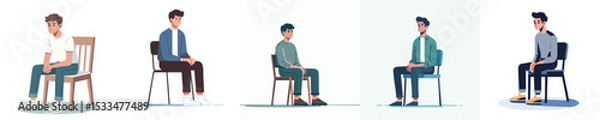 Fototapeta Minimal Flat Vector Set of Men Sitting in Silence – Modern Design for Editorial and Mindfulness Themes