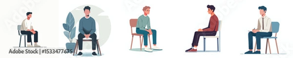 Fototapeta Modern Flat Design Set of Men Sitting – Calm and Thoughtful Male Characters for Editorial and Business Use